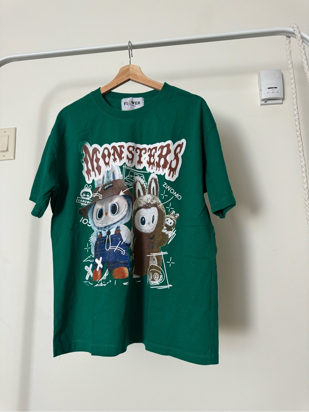 FLOWER Korea Monsters Labubu Graphic T-Shirt Green Kawaii Streetwear
